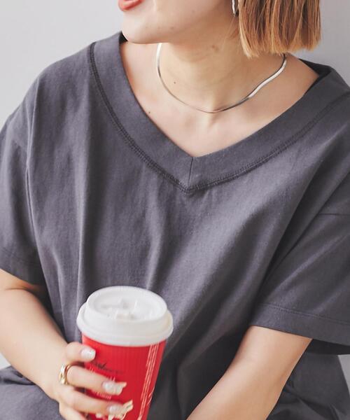 coen（コーエン）の「［UVカット機能付き］USAコットンVネックTシャツ#（Tシャツ/カットソー・レディース・ブラック/ライトピンク/ホワイト/ターコイズブルー/オリーブ/ダークグレー・L/M）」の19枚目の写真