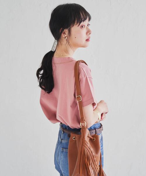 coen（コーエン）の「［UVカット機能付き］USAコットンVネックTシャツ#（Tシャツ/カットソー・レディース・ブラック/ライトピンク/ホワイト/ターコイズブルー/オリーブ/ダークグレー・L/M）」の16枚目の写真