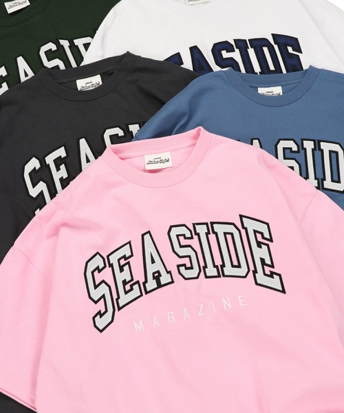 SPINNS(スピンズ)の「【ビッグシルエット】SEASIDEカレッジロゴTシャツ(Tシャツ/カットソー・メンズ・ホワイト/ピンク/グリーン/ダークブルー/スミクロ/オレンジ・ONESIZE)」の9枚目の写真