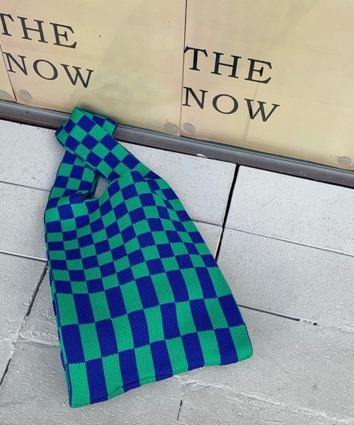 Ressaca（レサーカ）の「フラッグチェック ニット トートバッグ マルシェバッグ（トートバッグ・レディース・ブラック/イエロー/グリーン/ベージュ/ピンク/ブルー・FREE）」の5枚目の写真