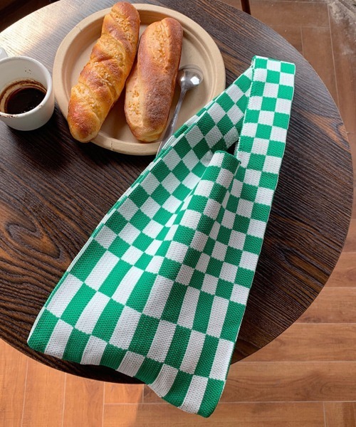 Ressaca（レサーカ）の「フラッグチェック ニット トートバッグ マルシェバッグ（トートバッグ・レディース・ブラック/イエロー/グリーン/ベージュ/ピンク/ブルー・FREE）」の4枚目の写真