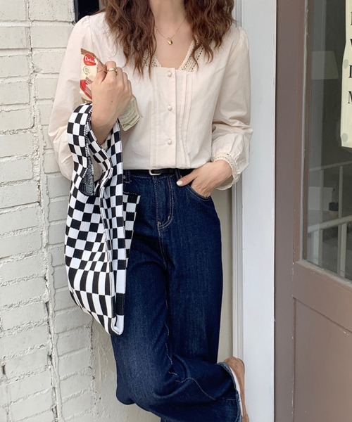 Ressaca（レサーカ）の「フラッグチェック ニット トートバッグ マルシェバッグ（トートバッグ・レディース・ブラック/イエロー/グリーン/ベージュ/ピンク/ブルー・FREE）」の20枚目の写真