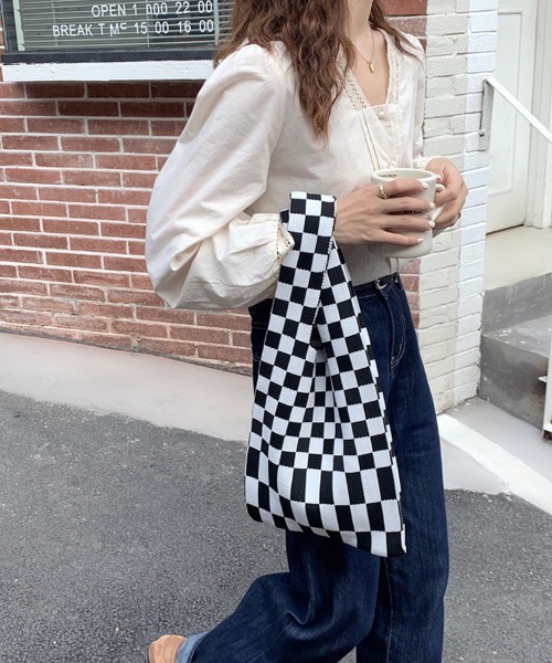 Ressaca（レサーカ）の「フラッグチェック ニット トートバッグ マルシェバッグ（トートバッグ・レディース・ブラック/イエロー/グリーン/ベージュ/ピンク/ブルー・FREE）」の21枚目の写真