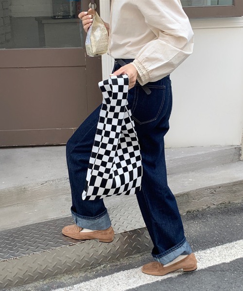 Ressaca（レサーカ）の「フラッグチェック ニット トートバッグ マルシェバッグ（トートバッグ・レディース・ブラック/イエロー/グリーン/ベージュ/ピンク/ブルー・FREE）」の22枚目の写真