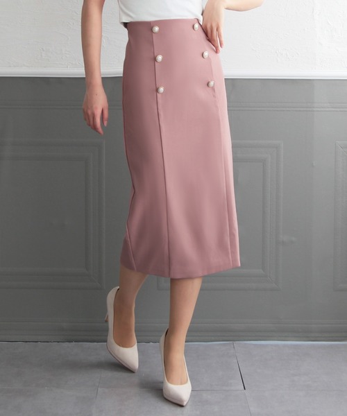 Julia Boutique(ジュリアブティック)の「ロング丈・パールボタン付きタイトスカート/22077(スカート・レディース・ネイビー/ベージュ/ホワイト/ブラック/ピンク・LONG)」の5枚目の写真