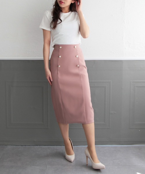 Julia Boutique(ジュリアブティック)の「ロング丈・パールボタン付きタイトスカート/22077(スカート・レディース・ネイビー/ベージュ/ホワイト/ブラック/ピンク・LONG)」の20枚目の写真