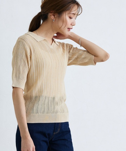 セール】リネンタッチポロニット（ニット/セーター）｜Pierrot