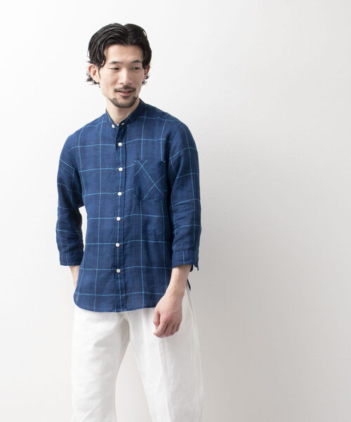 NOLLEY'S goodman(ノーリーズグッドマン)の「リネン バンドカラー 7分袖シャツ(シャツ/ブラウス・メンズ・チャコールグレー/ブラウン/ブルー/ベージュ・L/M/XL/S)」の10枚目の写真