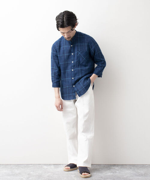 NOLLEY'S goodman(ノーリーズグッドマン)の「リネン バンドカラー 7分袖シャツ(シャツ/ブラウス・メンズ・チャコールグレー/ブラウン/ブルー/ベージュ・L/M/XL/S)」の11枚目の写真