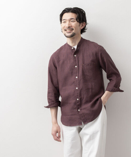 NOLLEY'S goodman(ノーリーズグッドマン)の「リネン バンドカラー 7分袖シャツ(シャツ/ブラウス・メンズ・チャコールグレー/ブラウン/ブルー/ベージュ・L/M/XL/S)」の14枚目の写真