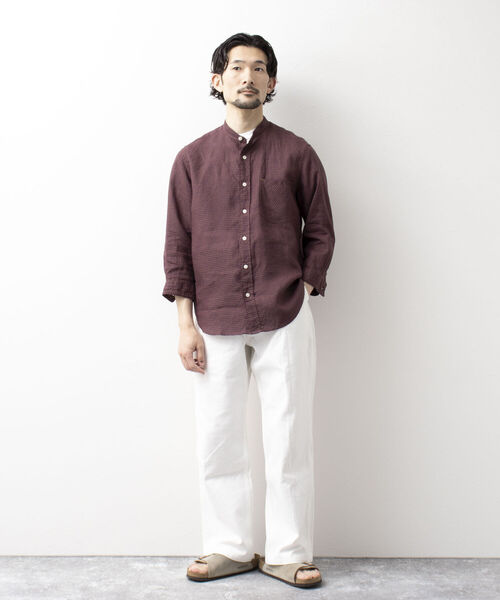 NOLLEY'S goodman(ノーリーズグッドマン)の「リネン バンドカラー 7分袖シャツ(シャツ/ブラウス・メンズ・チャコールグレー/ブラウン/ブルー/ベージュ・L/M/XL/S)」の15枚目の写真