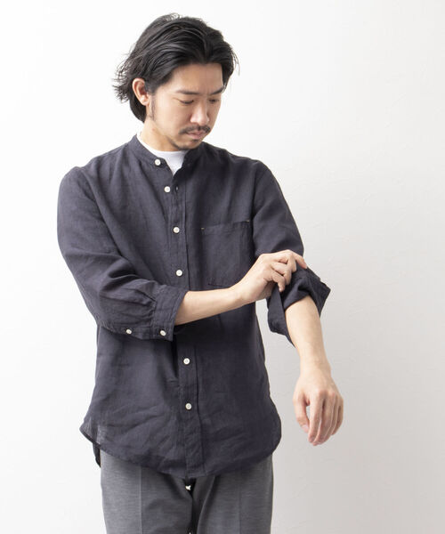 NOLLEY'S goodman(ノーリーズグッドマン)の「リネン バンドカラー 7分袖シャツ(シャツ/ブラウス・メンズ・チャコールグレー/ブラウン/ブルー/ベージュ・L/M/XL/S)」の18枚目の写真