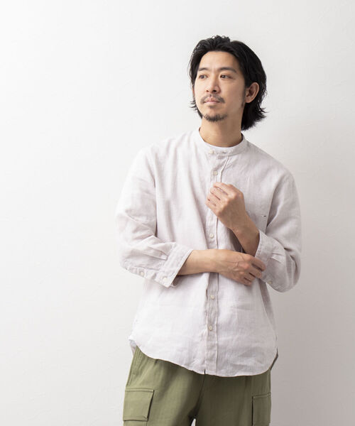 NOLLEY'S goodman(ノーリーズグッドマン)の「リネン バンドカラー 7分袖シャツ(シャツ/ブラウス・メンズ・チャコールグレー/ブラウン/ブルー/ベージュ・L/M/XL/S)」の20枚目の写真