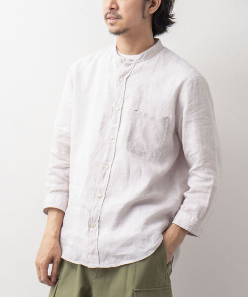 NOLLEY'S goodman(ノーリーズグッドマン)の「リネン バンドカラー 7分袖シャツ(シャツ/ブラウス・メンズ・チャコールグレー/ブラウン/ブルー/ベージュ・L/M/XL/S)」の3枚目の写真