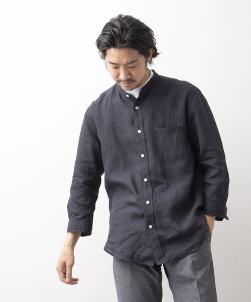NOLLEY'S goodman(ノーリーズグッドマン)の「リネン バンドカラー 7分袖シャツ(シャツ/ブラウス・メンズ・チャコールグレー/ブラウン/ブルー/ベージュ・L/M/XL/S)」の2枚目の写真