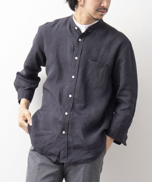 NOLLEY'S goodman(ノーリーズグッドマン)の「リネン バンドカラー 7分袖シャツ(シャツ/ブラウス・メンズ・チャコールグレー/ブラウン/ブルー/ベージュ・L/M/XL/S)」の7枚目の写真