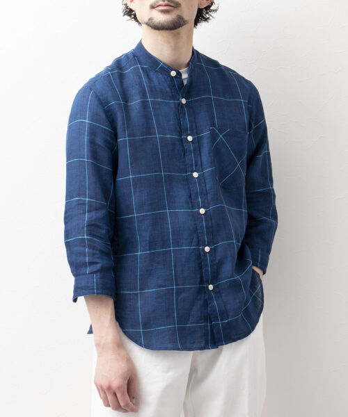 NOLLEY'S goodman(ノーリーズグッドマン)の「リネン バンドカラー 7分袖シャツ(シャツ/ブラウス・メンズ・チャコールグレー/ブラウン/ブルー/ベージュ・L/M/XL/S)」の5枚目の写真