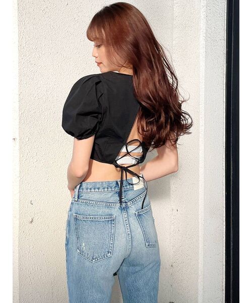 GYDA(ジェイダ)の「BACKリボンOPEN パフスリーブブラウス(シャツ/ブラウス・レディース・ブラック/グリーン・FREE)」の22枚目の写真