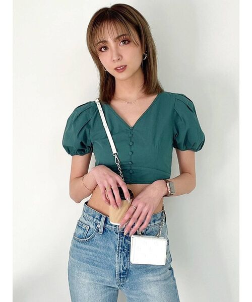 GYDA(ジェイダ)の「BACKリボンOPEN パフスリーブブラウス(シャツ/ブラウス・レディース・ブラック/グリーン・FREE)」の15枚目の写真