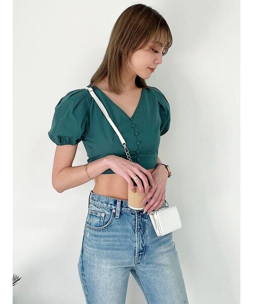 GYDA(ジェイダ)の「BACKリボンOPEN パフスリーブブラウス(シャツ/ブラウス・レディース・ブラック/グリーン・FREE)」の16枚目の写真