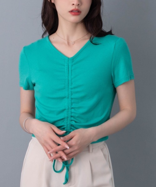 solleim(ソルレム)の「ドロストクロップドTシャツ(Tシャツ/カットソー・レディース・ブラック/パープル/グリーン・M)」の2枚目の写真