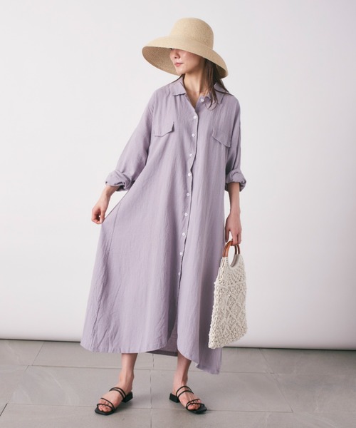 MAISON BREEZE(メゾンブリーズ)の「ナチュラルなシワ感でお手入れ楽々♪【MAISON BREEZE】パッカリングロングシャツワンピース SCCH(ワンピース・レディース・ブラック/ベージュ/グレー・FREE)」の3枚目の写真