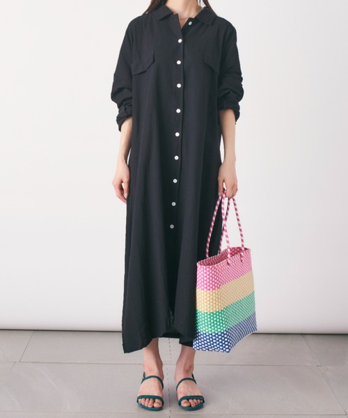 MAISON BREEZE(メゾンブリーズ)の「ナチュラルなシワ感でお手入れ楽々♪【MAISON BREEZE】パッカリングロングシャツワンピース SCCH(ワンピース・レディース・ブラック/ベージュ/グレー・FREE)」の9枚目の写真
