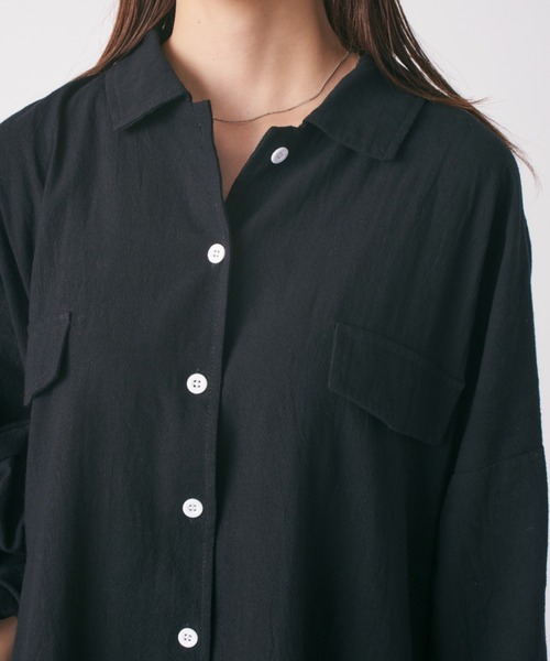 MAISON BREEZE(メゾンブリーズ)の「ナチュラルなシワ感でお手入れ楽々♪【MAISON BREEZE】パッカリングロングシャツワンピース SCCH(ワンピース・レディース・ブラック/ベージュ/グレー・FREE)」の8枚目の写真