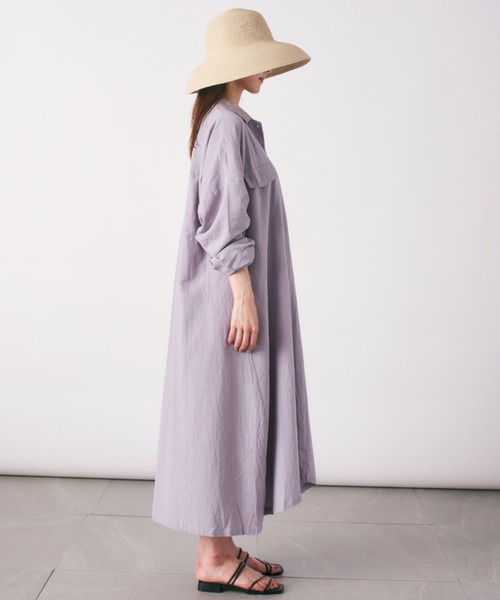 MAISON BREEZE(メゾンブリーズ)の「ナチュラルなシワ感でお手入れ楽々♪【MAISON BREEZE】パッカリングロングシャツワンピース SCCH(ワンピース・レディース・ブラック/ベージュ/グレー・FREE)」の7枚目の写真