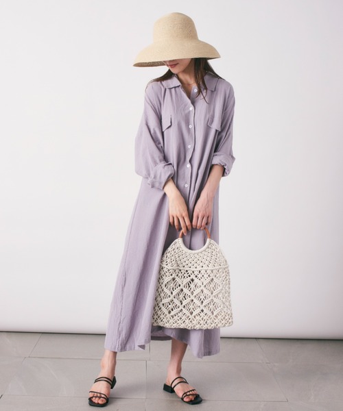 MAISON BREEZE(メゾンブリーズ)の「ナチュラルなシワ感でお手入れ楽々♪【MAISON BREEZE】パッカリングロングシャツワンピース SCCH(ワンピース・レディース・ブラック/ベージュ/グレー・FREE)」の12枚目の写真
