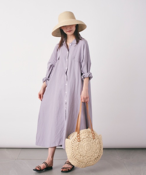 MAISON BREEZE(メゾンブリーズ)の「ナチュラルなシワ感でお手入れ楽々♪【MAISON BREEZE】パッカリングロングシャツワンピース SCCH(ワンピース・レディース・ブラック/ベージュ/グレー・FREE)」の10枚目の写真
