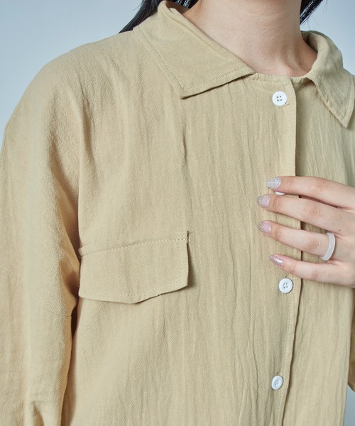 MAISON BREEZE(メゾンブリーズ)の「ナチュラルなシワ感でお手入れ楽々♪【MAISON BREEZE】パッカリングロングシャツワンピース SCCH(ワンピース・レディース・ブラック/ベージュ/グレー・FREE)」の14枚目の写真