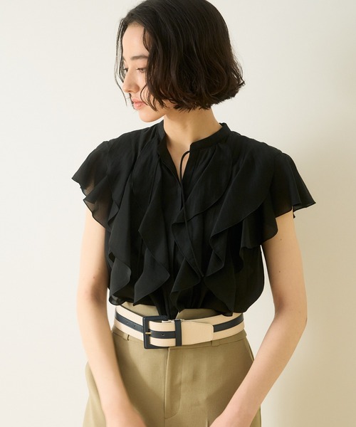 ANAYI(アナイ)の「ライトローンスタンドラッフルブラウス(シャツ/ブラウス・レディース・ホワイト/ブラック/グリーン/サックスブルー・38/36)」の3枚目の写真