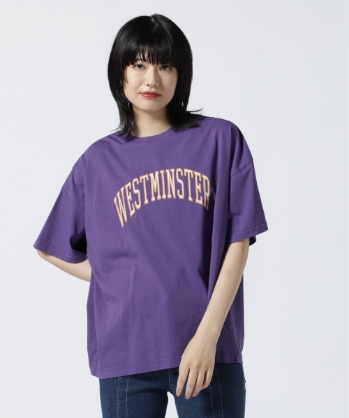 MANASTASH（マナスタッシュ）の「MANASTASH/マナスタッシュ　カレッジプリントティー（Tシャツ/カットソー・レディース・ホワイト/パープル/グリーン・F）」の3枚目の写真