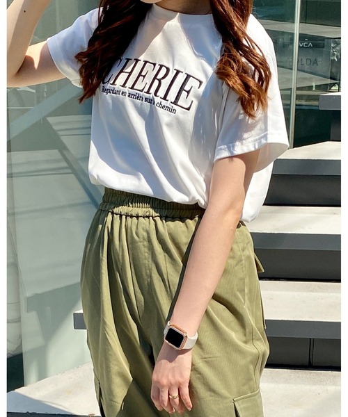 INGNI(イング)の「ふくれ刺繍ロゴショート丈Tシャツ(Tシャツ/カットソー・レディース・ブラック/ホワイト×グリーン/ホワイト×ブラック/ホワイト×ピンク・M)」の18枚目の写真