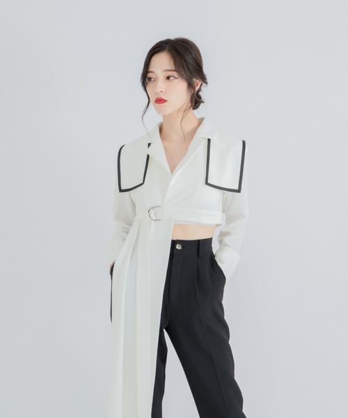 qumerry.（キュメリ）の「イレヘムセーラーシャツジャケット（シャツ/ブラウス・レディース・ホワイト/チャコールグレー・FREE）」の2枚目の写真