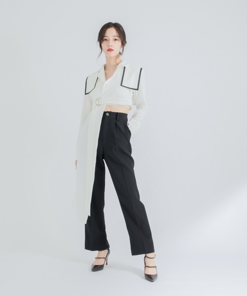 qumerry.（キュメリ）の「イレヘムセーラーシャツジャケット（シャツ/ブラウス・レディース・ホワイト/チャコールグレー・FREE）」の4枚目の写真