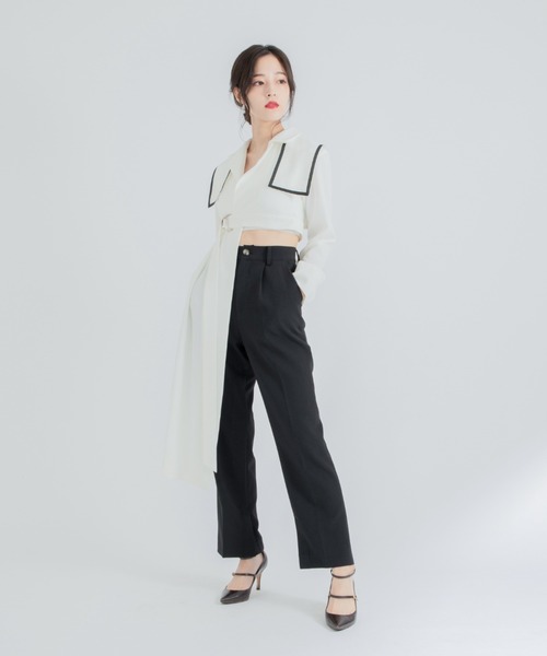 qumerry.（キュメリ）の「イレヘムセーラーシャツジャケット（シャツ/ブラウス・レディース・ホワイト/チャコールグレー・FREE）」の5枚目の写真