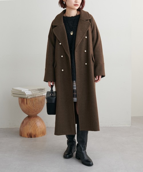 natural couture（ナチュラルクチュール）の「WEB限定/2022AWアイテム/おしゃれロングコート（チェスターコート・レディース・ベージュ/ネイビー/ブラウン/アイボリー/その他2/その他1/サックスブルー・FREE）」の3枚目の写真