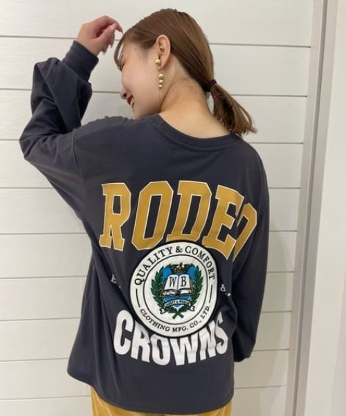 RODEO CROWNS WIDE BOWL（ロデオクラウンズワイドボウル）の「Rodeo College L/S Tシャツ（Tシャツ/カットソー・レディース・オレンジ/グレー×ホワイト/アイボリー/チャコールグレー・FREE）」の3枚目の写真