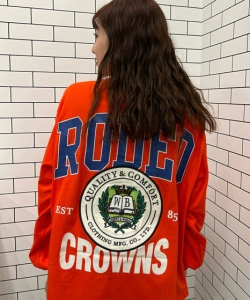RODEO CROWNS WIDE BOWL（ロデオクラウンズワイドボウル）の「Rodeo College L/S Tシャツ（Tシャツ/カットソー・レディース・オレンジ/グレー×ホワイト/アイボリー/チャコールグレー・FREE）」の4枚目の写真