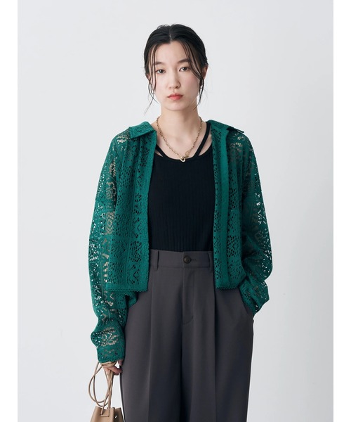 earth music&ecology(アースミュージックアンドエコロジー)の「ショート丈レースシャツ(シャツ/ブラウス・レディース・ブラック/グリーン/ラベンダー/オフホワイト・FREE)」の11枚目の写真