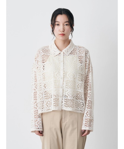 earth music&ecology(アースミュージックアンドエコロジー)の「ショート丈レースシャツ(シャツ/ブラウス・レディース・ブラック/グリーン/ラベンダー/オフホワイト・FREE)」の12枚目の写真