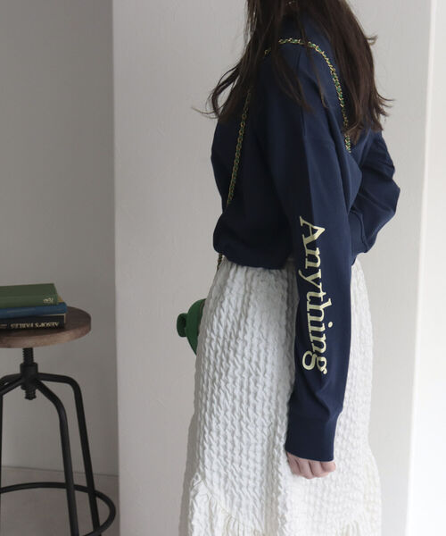 fredy emue(フレディエミュ)の「Anything袖ロゴ ロンT(Tシャツ/カットソー・レディース・ライトグレー/ネイビー/オフホワイト・38)」の3枚目の写真