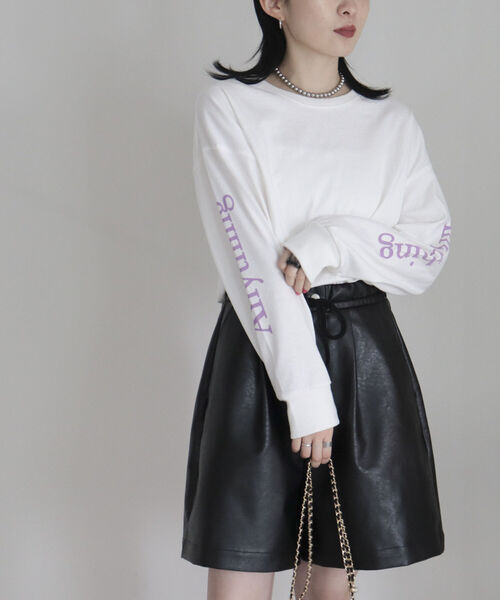 fredy emue(フレディエミュ)の「Anything袖ロゴ ロンT(Tシャツ/カットソー・レディース・ライトグレー/ネイビー/オフホワイト・38)」の1枚目の写真