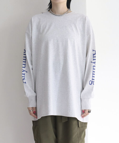 fredy emue(フレディエミュ)の「Anything袖ロゴ ロンT(Tシャツ/カットソー・レディース・ライトグレー/ネイビー/オフホワイト・38)」の4枚目の写真