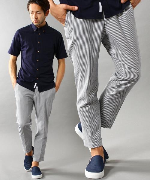 BEAUTY&YOUTH UNITED ARROWS（ビューティーアンドユースユナイテッドアローズ）の「BY ドライ シアサッカー ノープリーツ アンクルパンツ◆（その他パンツ・メンズ・ネイビー/その他1/その他2・SMALL/MEDIUM/LARGE/X-LARGE）」の2枚目の写真