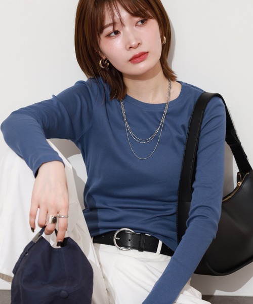 ACE(エース)の「ACE オーガニックコットン フライス Tシャツ 長袖 デオドラント UV加工(Tシャツ/カットソー・レディース・ネイビー系/マスタード/チャコール/ブラウン/パープル/ブルーグリーン/ブラック/ホワイト/カーキ/ピンク・4L/3L/LL/M/L/XL)」の7枚目の写真