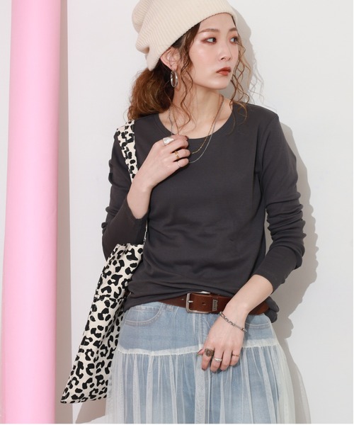 ACE(エース)の「ACE オーガニックコットン フライス Tシャツ 長袖 デオドラント UV加工(Tシャツ/カットソー・レディース・ネイビー系/マスタード/チャコール/ブラウン/パープル/ブルーグリーン/ブラック/ホワイト/カーキ/ピンク・4L/3L/LL/M/L/XL)」の3枚目の写真