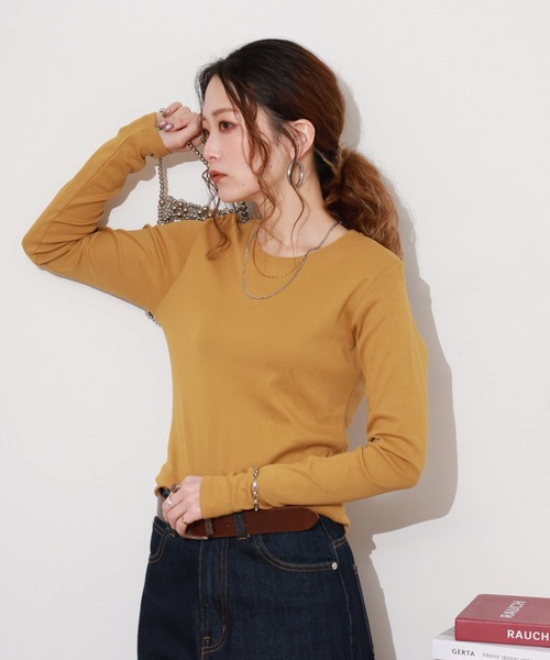 ACE(エース)の「ACE オーガニックコットン フライス Tシャツ 長袖 デオドラント UV加工(Tシャツ/カットソー・レディース・ネイビー系/マスタード/チャコール/ブラウン/パープル/ブルーグリーン/ブラック/ホワイト/カーキ/ピンク・4L/3L/LL/M/L/XL)」の9枚目の写真